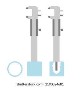 vernier caliper used to measure depth dimension. vernier caliper is a precision measuring tool used for mechanical engineering, automotive engineering. Flat Vector illustration