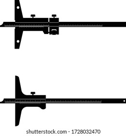 Vernier depth gauge. Measuring tools. Silhouette vector