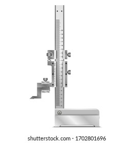 Vernier height gauge. Measuring device used for determining the height of objects, and for marking of items to be worked on. Vector illustration.