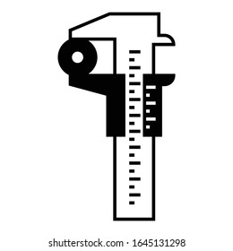  Herramienta de medición matemática de vectores de diseño de escala de Vernier Diseño de iconos glifos, Regla de medición de ingeniería en fondo blanco