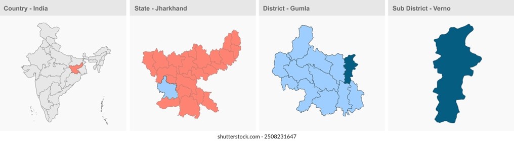 Mapa de Verno (Distrito de Gumla, Estado de Jharkhand, República de la India), Distrito de Gumla, Estado de Jharkhand, República de la India, Gobierno de Jharkhand, Territorio de la India, India oriental, política, aldea, turismo