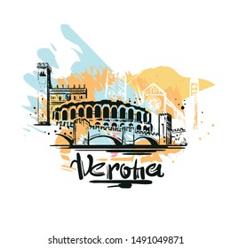 Verona abstract art color drawing. Verona sketch vector illustration isolated on white background.