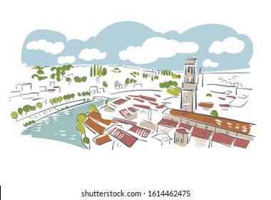Verona Italy Europe vector sketch city illustration line art