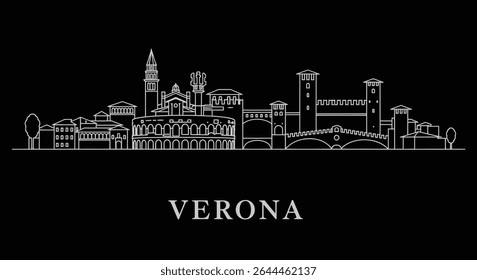Verona com a Itália Minimal Skyline, e fundo preto.