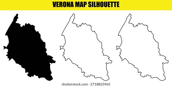 Verona Karte Silhouette Vektorgrafik Umriss Form Grafikdesign Element Vollfüllung und schwarzen Strich Italien Region Provinz Grenze Territorium Kartographie Vorlage