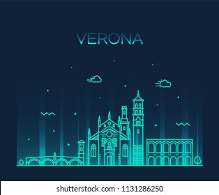 Verona skyline, Italy. Trendy vector illustration, linear style