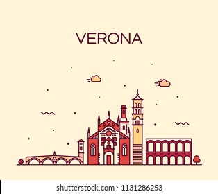 Verona skyline, Italy. Trendy vector illustration, linear style