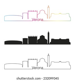 Verona skyline linear style with rainbow in editable vector file