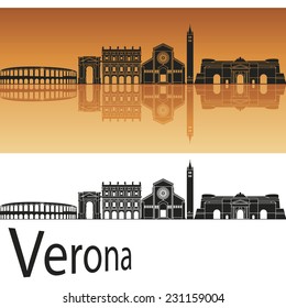 Verona skyline in orange background in editable vector file