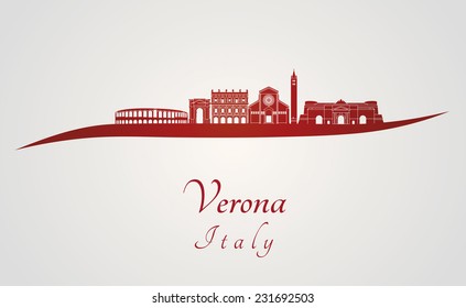 Verona skyline in red and gray background in editable vector file