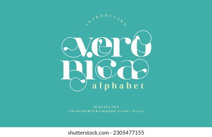 Veronica elegant alphabet letters font and number. Classic Lettering Minimal Fashion Designs. Typography modern serif fonts decorative vintage design concept. vector illustration
