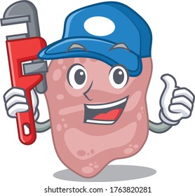 Verrucomicrobia Smart Plumber cartoon character design with tool