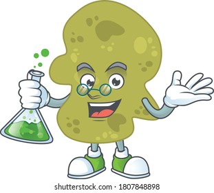 Verrucomicrobia smart Professor Cartoon character holding glass tube on the lab. Vector illustration