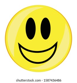 A verry happy smile face button isolated on a white background