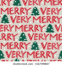 Verry Merry, hand drawn lettering, Christmas and New Year holiday vector seamless pattern.