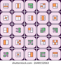 Conjunto de ícones abstrato versátil, representações de layout exclusivas na grade organizada