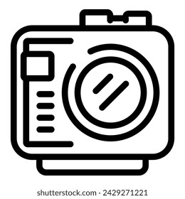 Vector de contorno de icono de cámara de actividad versátil. Captura de cámara de contenido en movimiento. Dispositivo moderno de fotografía digital