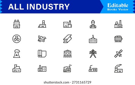 Versátil conjunto de iconos de línea de la industria con diseño mínimo de Profesional y Vectores editables perfectos de píxeles para negocios modernos y Tecnología