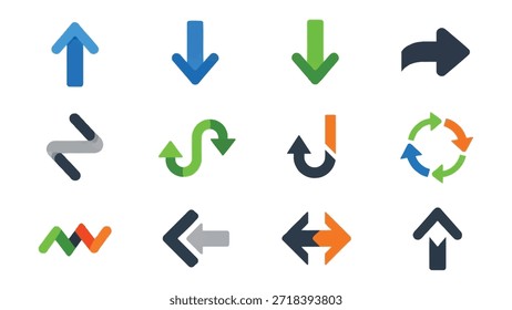 Coleção de Ícones de Seta Versátil Representando Elementos de Movimentação, Direção e Interface do Usuário