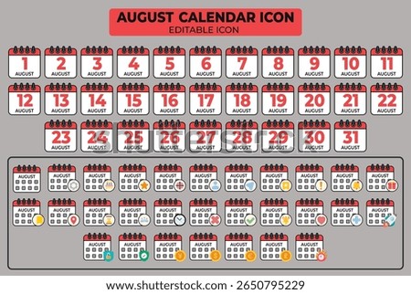 Versatile august calendar icons collection for various applications and creative projects,