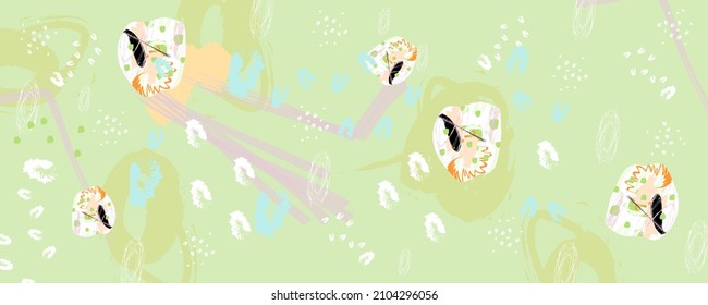 A versatile background in muted pastel calm colors. Creative pictorial art header with different shapes and textures. Collage. Vector