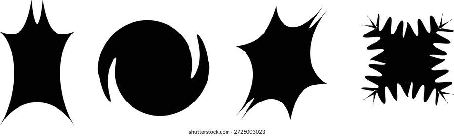 Versátil quadrinhos em preto rompe formas e símbolos curvos abstratos para gráficos de mídia social e arte digital.