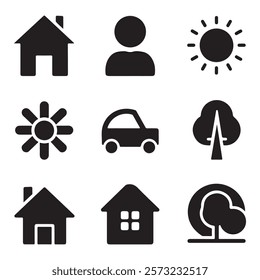 Versatile Black Icons for Personal and Professional Use, Travel Icons Stock Illustrations