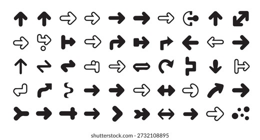 Versatile black vector arrow icons set for professional application design.