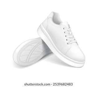 Versatile casual sneakers realistic vector illustration object. Sports shoes for active lifestyle and workouts 3d model on white background