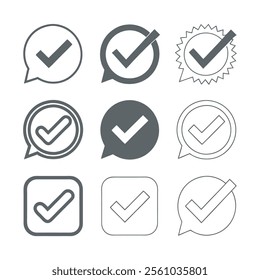 Versatile Checkmark Icon Set Minimalistic Black and White Design