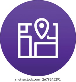 A versatile and clean graphic element representing a geographical marker, perfect for maps, navigation, and location-based services. Features include a pin shape and a circular base.