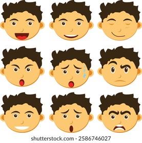 Versatile collection of 9 cartoon face expressions, ideal for use in various design projects such as websites, apps, and presentations