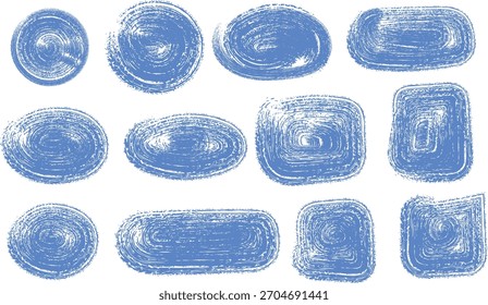 A versatile collection of abstract blue brush stroke shapes with grunge texture. Perfect for backgrounds, banners, text boxes, and artistic graphic design projects.