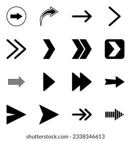 versatile collection of arrow direction symbols, each consisting of sixteen shapes.