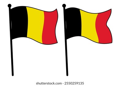 Versatile Collection of Belgian Flag Icons on Flagpoles - Ideal for Logo, Event, Template, and Branding Design, Fully Editable and Scalable Vector EPS with Various Styles on White Background