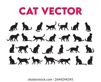 A versatile collection of black cat silhouette vectors perfect for diverse design applications.