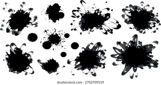 Uma coleção versátil de manchas de tinta preta e elementos de textura grunge.