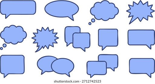 Colección versátil del habla azul y las burbujas de pensamiento en diversas Formas y estilos, ideal para mejorar proyectos de Diseño gráfico e interfaces de comunicación digital con Elementos visuales atractivos