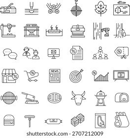 Una colección versátil de iconos de contorno negro limpio que representan diversas industrias, conceptos comerciales e ideas abstractas, perfecto para el Web y el diseño de impresión.