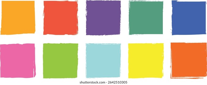 A versatile collection of colorful brush textures and bold shapes including circles and squares, perfect for digital art, posters, or abstract backdrops.