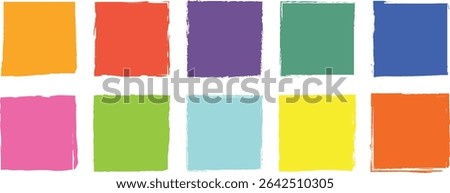 A versatile collection of colorful brush textures and bold shapes including circles and squares, perfect for digital art, posters, or abstract backdrops.