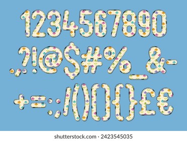 Versatile Collection of Colorful Floral Numbers and Punctuation for Various Uses
