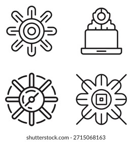 Uma coleção versátil de ícones de auditoria cibernética que representam conceitos de segurança, dados e tecnologia, apresentados isolados em fundo branco.