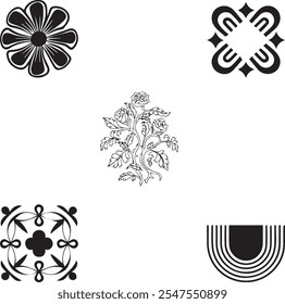 A versatile collection of decorative black-and-white designs featuring intricate patterns suitable for use as photo frames, page borders, or footer decorations. Each design is unique, clean, and optim