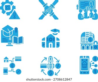 Una colección versátil de diversos iconos diseñados para interfaces digitales modernas y proyectos gráficos, con una amplia paleta de colores.
