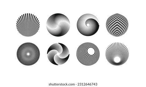 A versatile collection of editable spiral lines gracefully flowing, abstract geometric circular round shapes, isolated on a pristine white background, offer boundless creative possibilities.