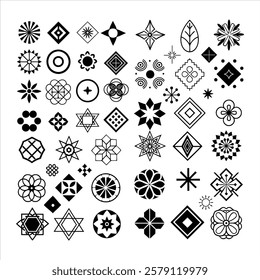 A versatile collection of geometric design element silhouettes in vector format. Perfect for logos, patterns, and modern artwork. High-quality, editable, and ready for digital use.