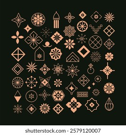 A versatile collection of geometric design element silhouettes in vector format. Perfect for logos, patterns, and modern artwork. High-quality, editable, and ready for digital use.