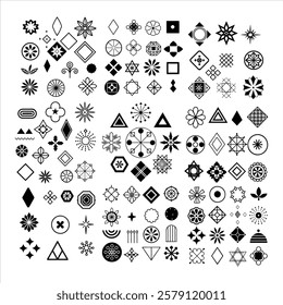 A versatile collection of geometric design element silhouettes in vector format. Perfect for logos, patterns, and modern artwork. High-quality, editable, and ready for digital use.