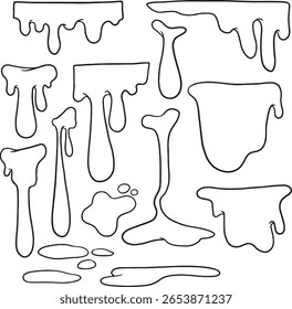 A versatile collection of hand-drawn liquid drips, splashes, and melting shapes. These doodle-style elements are perfect for adding a fun, playful, or gooey touch to your designs.